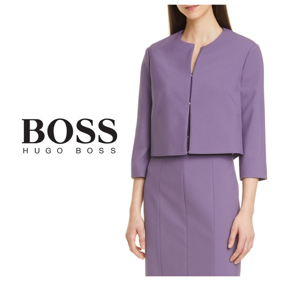 NWT Hugo Boss Purple Mauve Cropped Collarless Blazer Jacket Sz. 12 - Picture 2 of 12